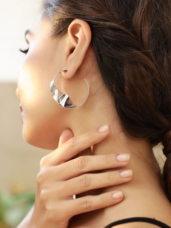 Rubans Silver-Plated Leaf Shaped Half Hoop Earrings- TBC1040 - Image 2