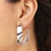 Rubans Silver-Plated Leaf Shaped Half Hoop Earrings- TBC1040 - Image 3