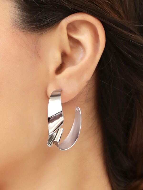 Rubans Silver-Plated Leaf Shaped Half Hoop Earrings- TBC1040 - Image 3