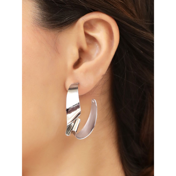 Rubans Silver-Plated Leaf Shaped Half Hoop Earrings- TBC1040