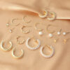 Salty Fashion Set of 9 Gold Chunky Real Freshwater Pearl Hoops and Studs for Women- TBC1041 - Image 2