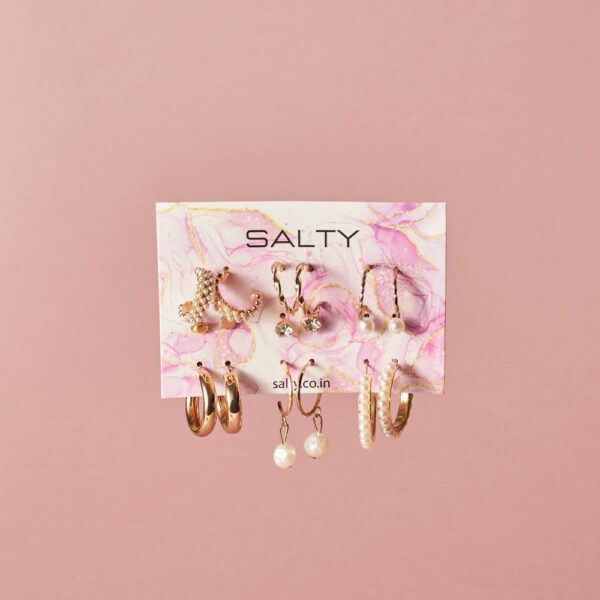 Salty Fashion Set of 9 Gold Chunky Real Freshwater Pearl Hoops and Studs for Women- TBC1041 - Image 4