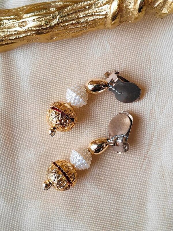 Kids Earring Clip With Moti Work - 4.5 x 0.5 cm- TBC1050 - Image 3