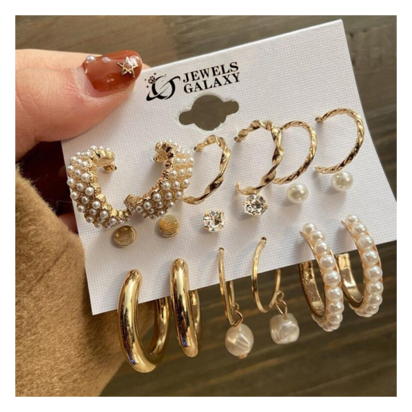 Jewels Galaxy Gold-Toned Circular Studs & Hoop Earrings (1 Pack 18 Pieces)- TBC1052