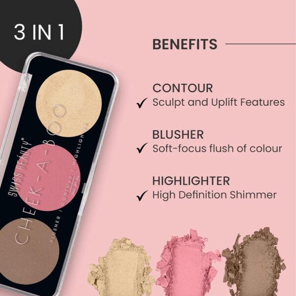 Swiss Beauty Cheek- A- Boo Face Palette With Blusher Contour And Highlighter Shade - 03- LPC1028 - Image 4
