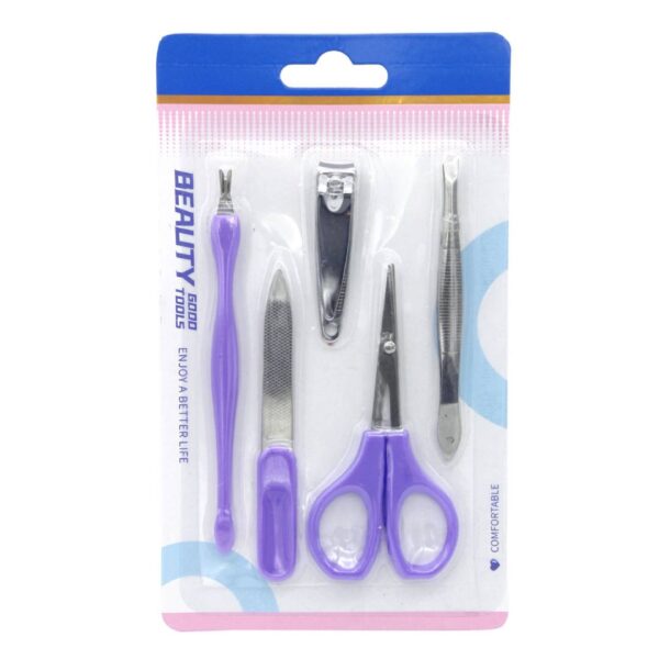 Manicure Pedicure Kit 5 In 1 Assorted Color (Nail Clipper, Nail Filer, Scissors, Tweezer & Cuticle Remover) - FJR1002