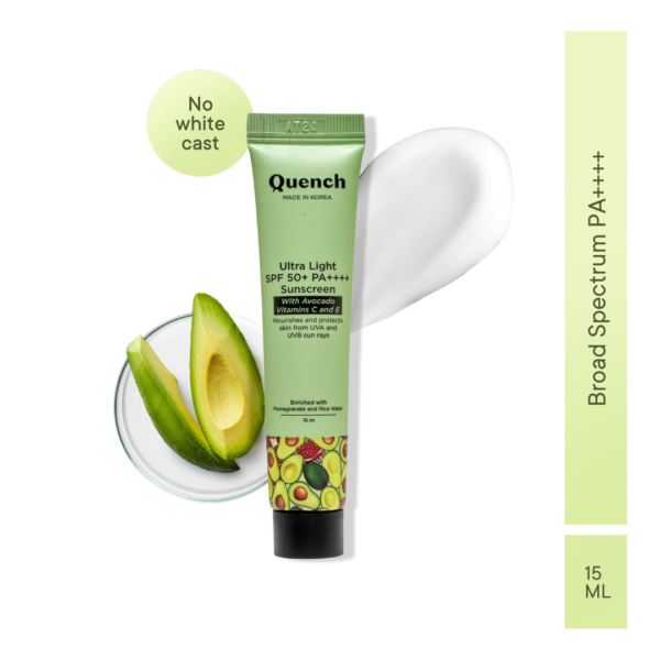 Quench SPF 50+ PA++++ Korean Sunscreen with Avocado & Vitamin E No White Cast - JMX1017