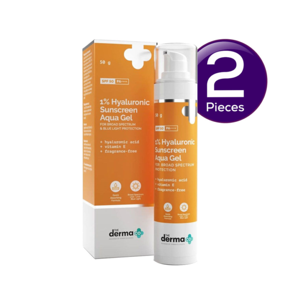 The Derma Co 1% Hyaluronic Sunscreen Aqua Ultra Light Gel With Spf 50 Pa++++ For Broad Spectrum Uv A Uv B & Blue Light Protection 50 gms Combo- JMX1078