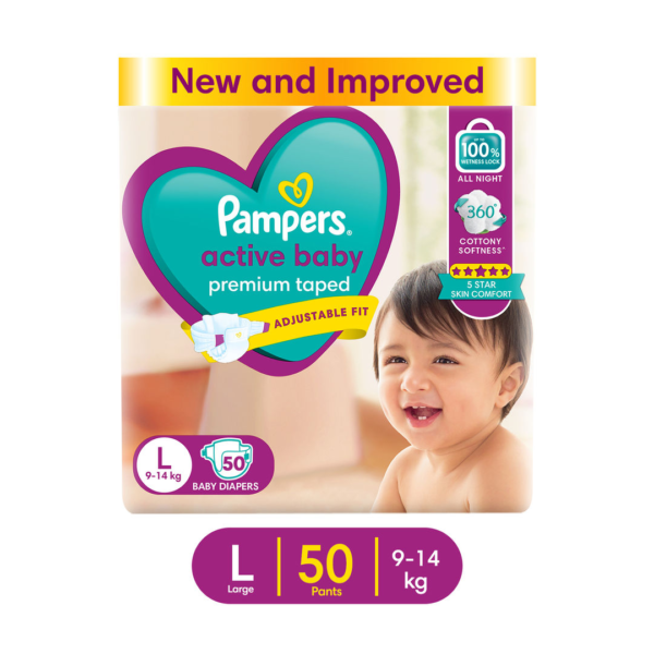 Pampers Active Baby Diaper (Taped, L , 9-14 kg)- GKR1003