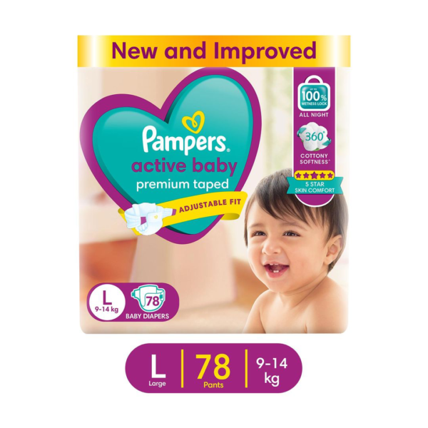 Pampers Active Baby Diaper (Taped, L , 9-14 kg)- GKR1014