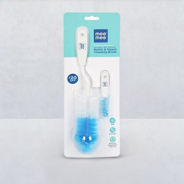 Mee Mee Bottle & Nipple Cleaning Brush (with 360-degree Rotary Handle White)- KMJ1014 - Image 6