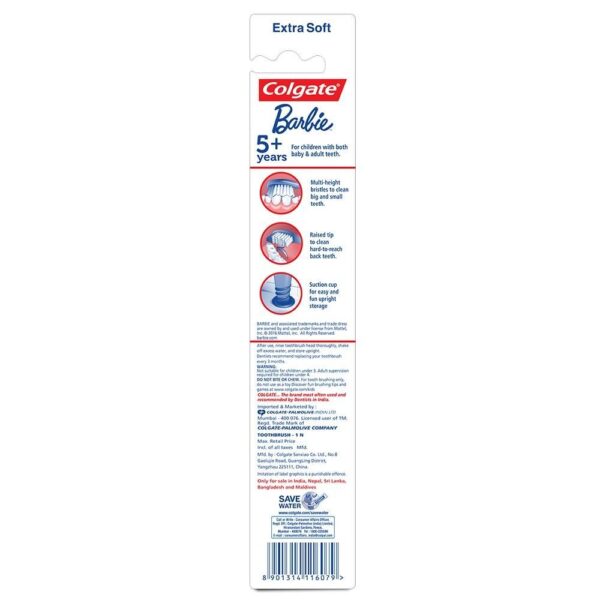 Colgate Kids Barbie Toothbrush, Extra Soft With Tongue Cleaner- RAT1010 - Image 2