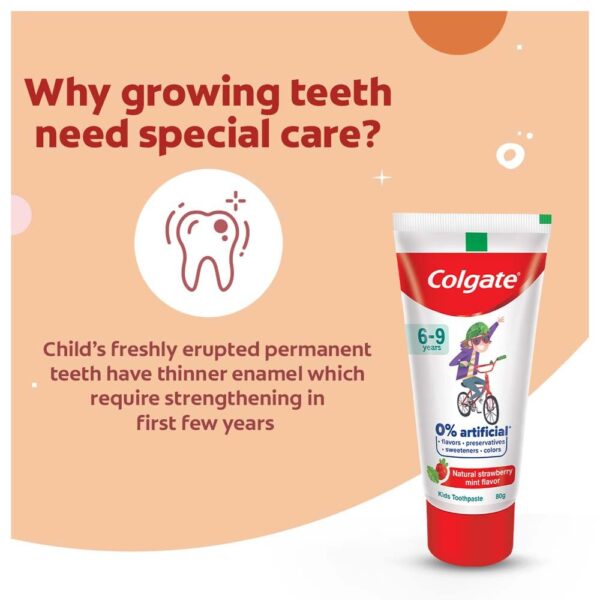Colgate Toothpaste For Kids (6-9 Years) Natural Strawberry Mint Flavour 0% Artificial Tube- RAT1012 - Image 3