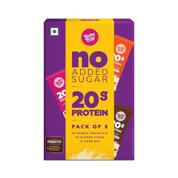 Yogabar No Added Sugar 20g Protein Bars Pack of 5,High Protein & Energy Bars,Added Probiotics & Whey- SZS1015