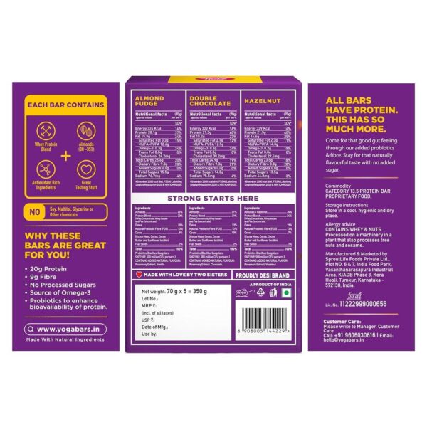 Yogabar No Added Sugar 20g Protein Bars Pack of 5,High Protein & Energy Bars,Added Probiotics & Whey- SZS1015 - Image 2