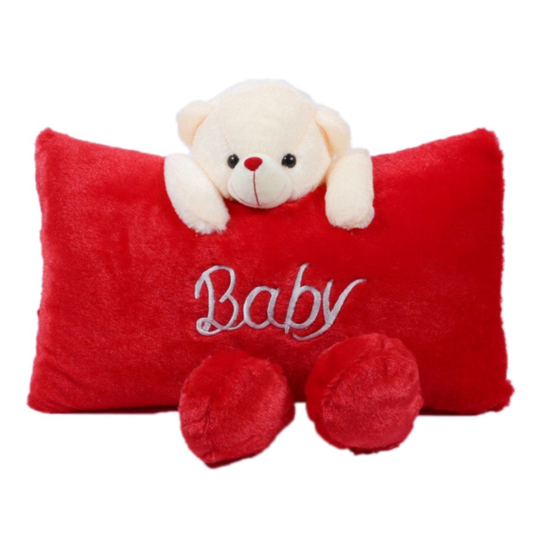 Babique Cute Teddy Bear Baby Pillow Stuffed Soft Plush Soft Toy Kids Birthday (Red)- NYB1005