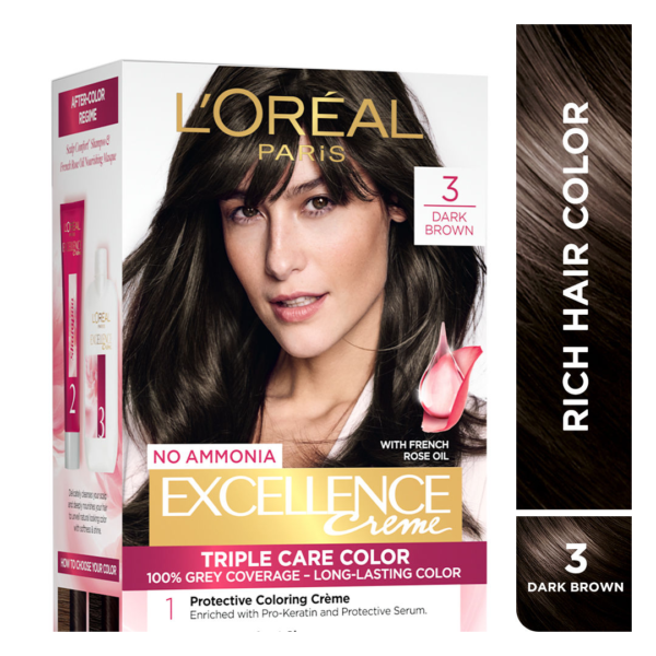 L'Oreal Excellence Creme Hair Color, 3 Dark Brown- YSX1004