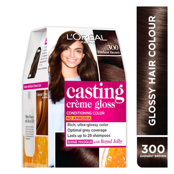 L'Oreal Casting Creme Gloss Hair Color, 87.5 g + 72 ml 300 Darkest Brown- YSX1005