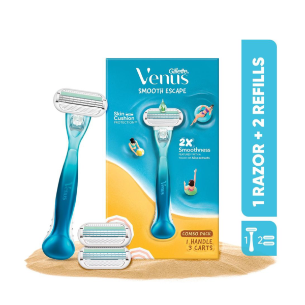 Gillette Venus Smooth Combo Pack|Razor Plus 2 Refills|Aloe Vera Smooth- HVS1004