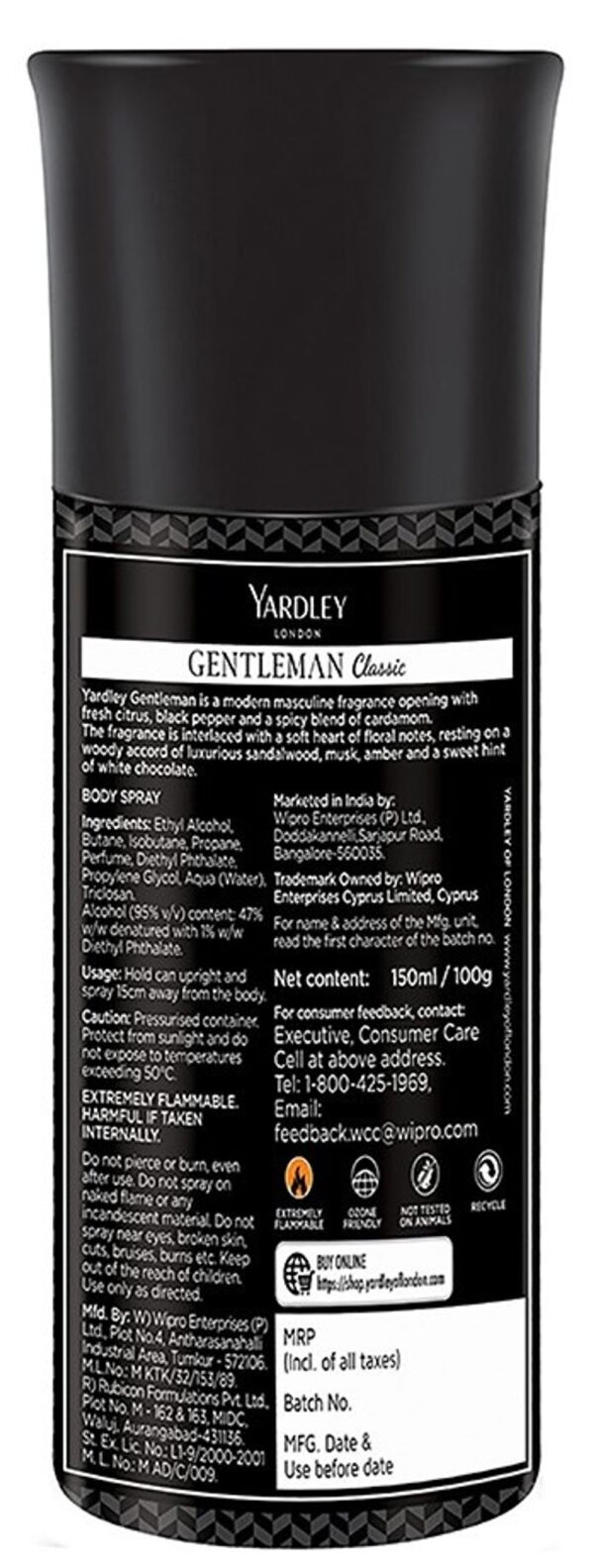 Yardley London Gentleman Classic Body Deodorant for Men With Fresh Woody Fougere Notes- DEU1018 - Image 2