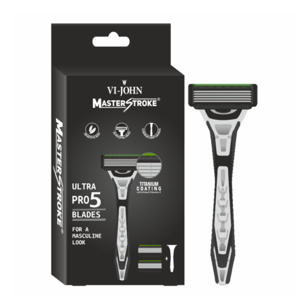 VI-JOHN Master Stroke Ultra Pro 5 Blade Shaving Razor for men (1 Handle + 2 Cartridges)- HVS1011