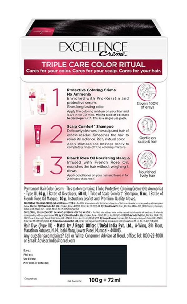 L'Oreal Excellence Creme Hair Color, 1 Black- YSX1029 - Image 5