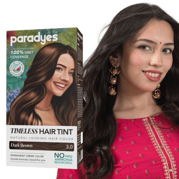 Paradyes Dark Brown Timeless Hair Tint, Permanent Cr�me Hair Colour - 3.0 Natural Black- YSX1032