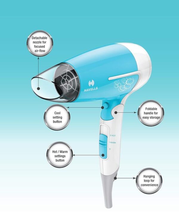 Havells Hd3151 1200W Foldable Hair Dryer 3 Heat (Hot/Cool/Warm) Settings- ZHC1011 - Image 5