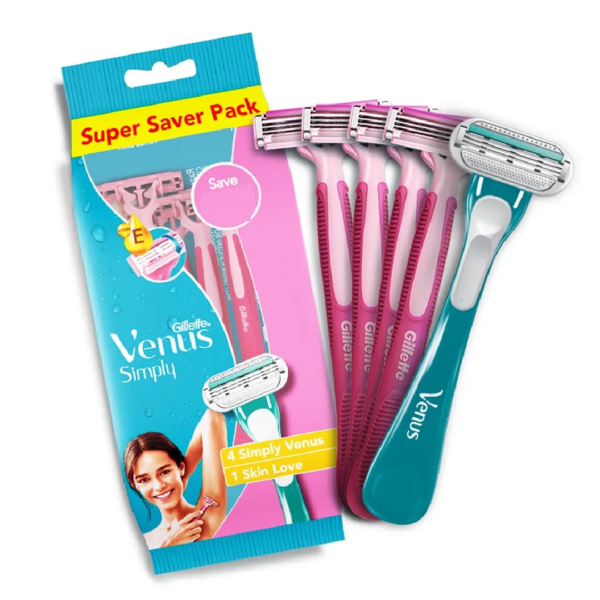 Gillette Venus Simply Hair Removal Razor for Women, 4 simply & 1 skin love (Pack of 5)- ZYP1016