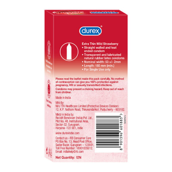 Durex Extra Thin Wild Strawberry Flavoured Condoms- UAP1028 - Image 3