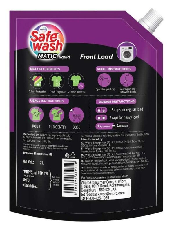 Safewash Front Load Matic Premium Liquid Detergent With 2X Stain Removal- TZL1019 - Image 3