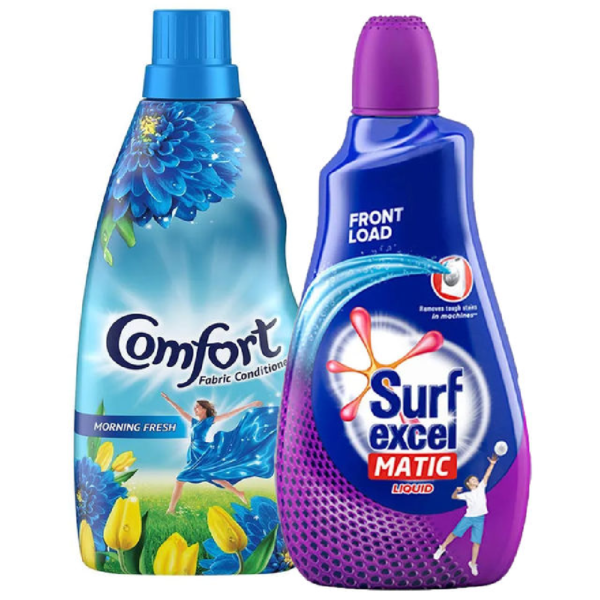 Comfort After Wash Morning Fresh Fabric Conditioner(860ml) & Surf Excel Matic Front Load Detergent Liquid(1l) Combo- TZL1025