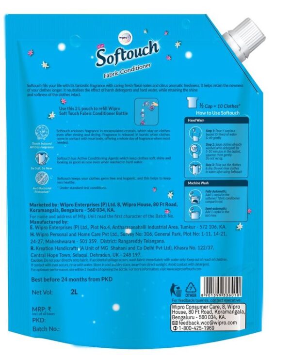 Softouch Ocean Breeze After Wash Liquid Fabric Conditioner With Antibacterial Protection- TZL1027 - Image 3