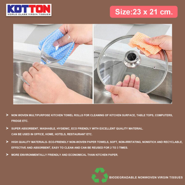 Kotton Non Woven Reusable and Washable Kitchen Roll,Multipurpose - 23 cm x 21 cm - 80 Pulls - Assorted- WQH1005 - Image 4