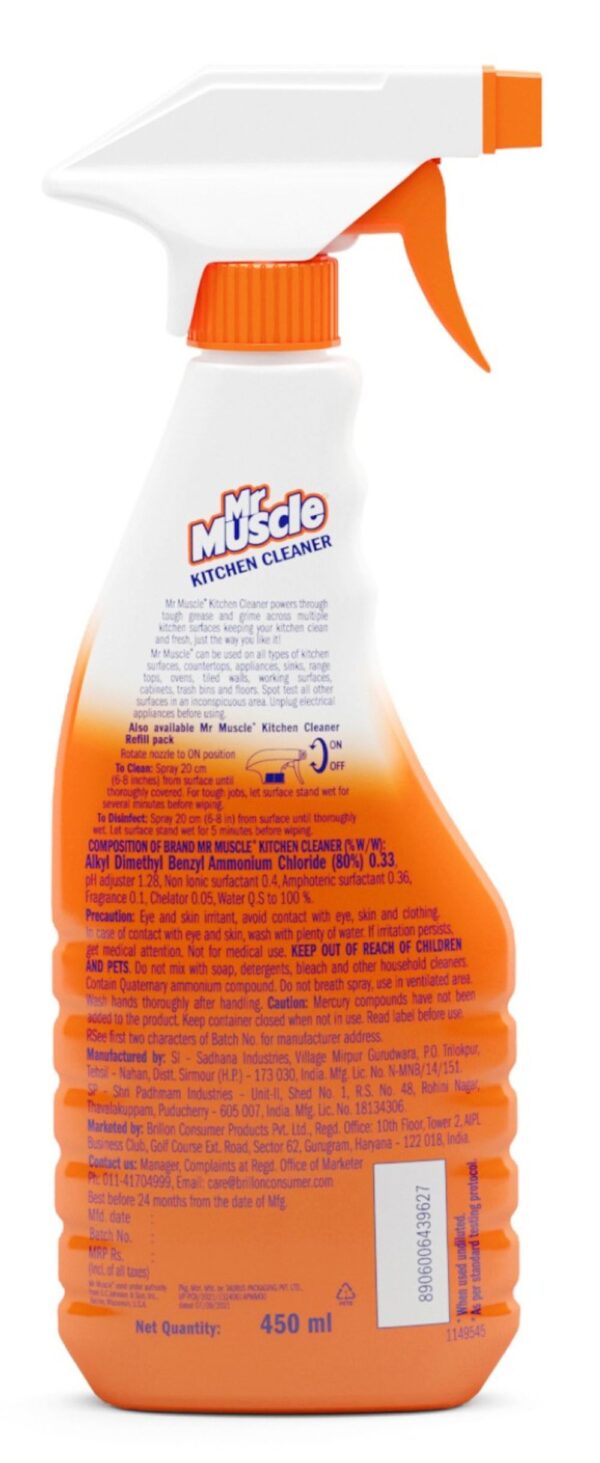 Mr. Muscle Kitchen Cleaner Spray, Fresh Lemon, Removes 100% Kitchen Grease- WQH1007 - Image 3