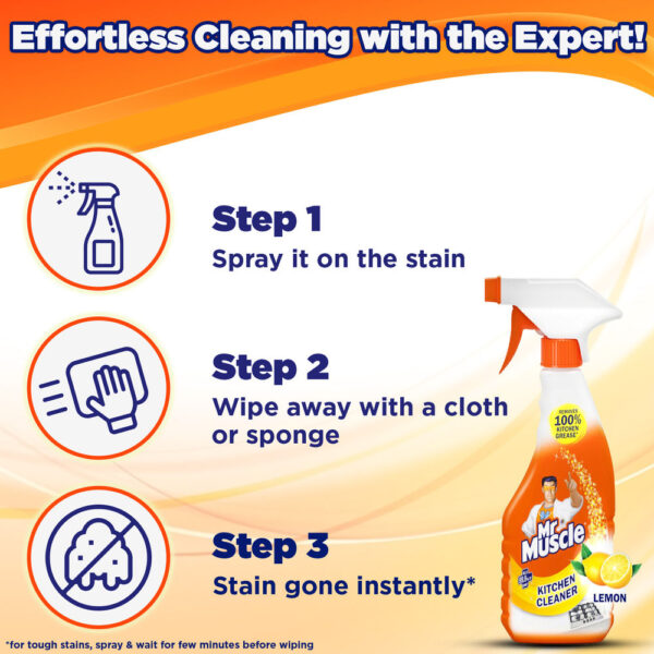 Mr. Muscle Kitchen Cleaner Spray, Fresh Lemon, Removes 100% Kitchen Grease- WQH1007 - Image 6
