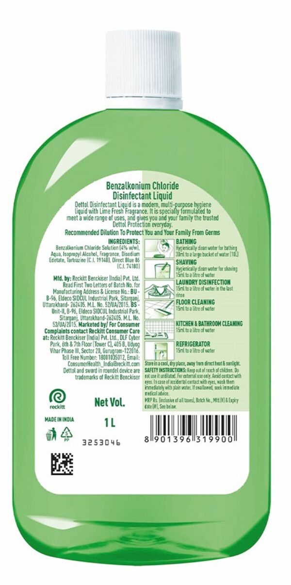 Dettol Liquid Disinfectant -Floor Cleaner, Surface Disinfection, Personal Hygiene - Lime Fresh- PSY1005 - Image 3