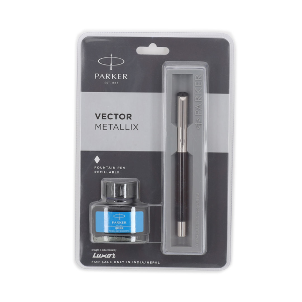 Parker Vector Metallix Fountain Pen | Fine Nib | Black Body Color Special Gift For Employees- XUG1006