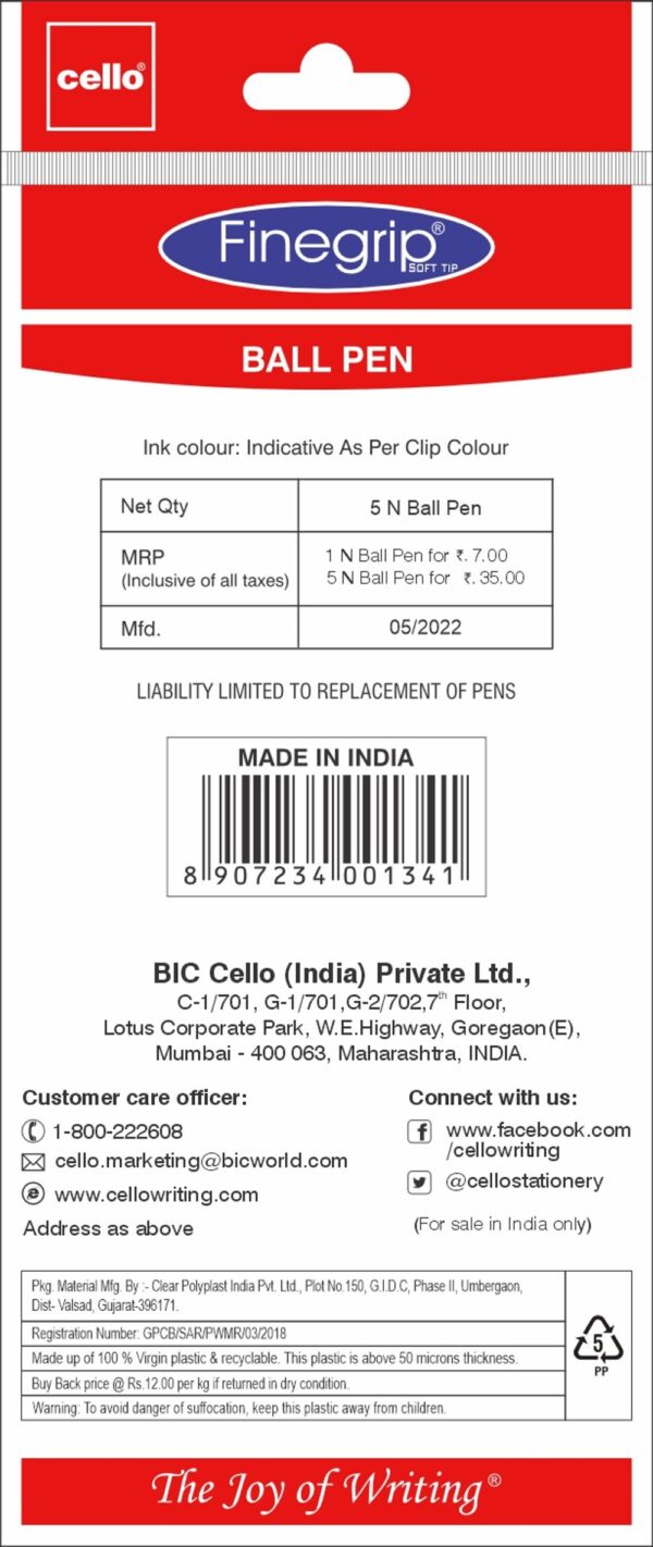 Cello Fine Grip Ball Pen Blue- XUG1021 - Image 2