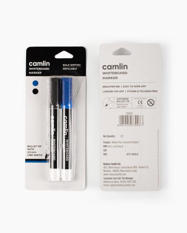 Camlin Whiteboard Marker - Pack Of 2 Assorted Colors (Black, Blue)- XUG1025 - Image 3
