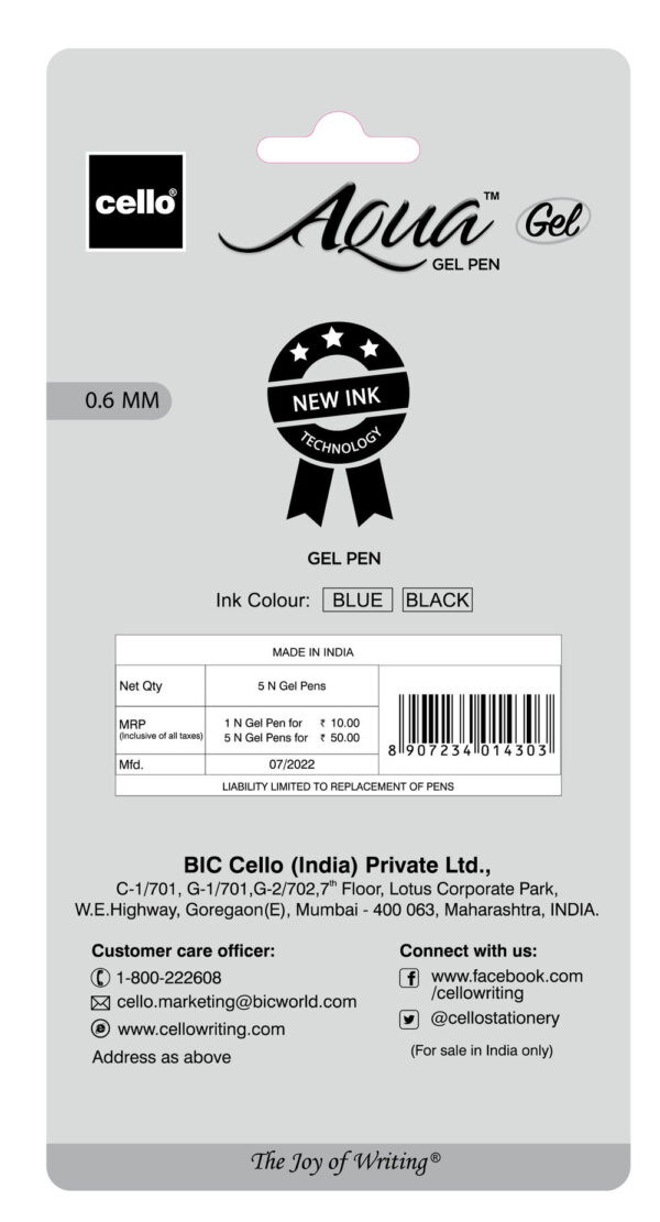 Cello Aqua Gelpen Blue - Blister of 5 (Blue)- XUG1026 - Image 2