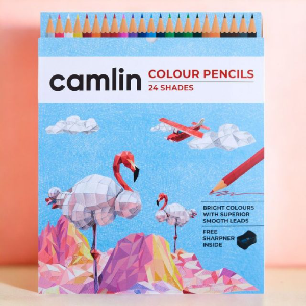 Camlin Colour Pencils Assorted Pack Of 24 Shades With Sharpener, Full Size- BSX1006