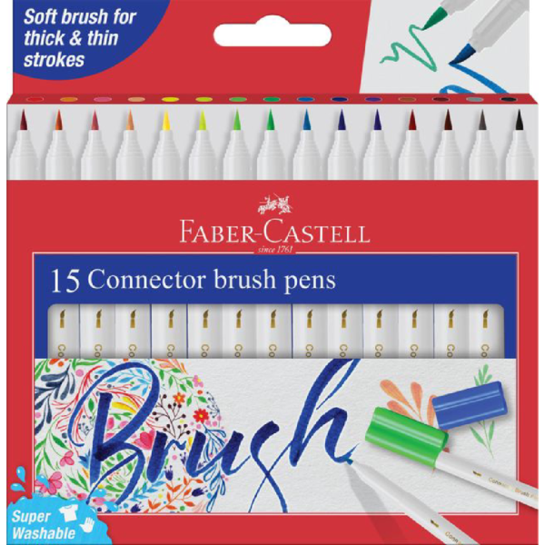 Faber-Castell Connector Brush Pens Assorted Pack Of 15- BSX1009