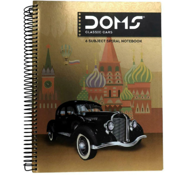 Doms 6 Subject Spiral Note Books (Classic Cars Series) 70 Gsm Paper-300 Pages- MXP1012