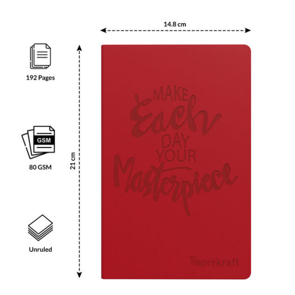 Paperkraft Designer Series With Pu Leather - Red Color, 192 Pages, Pack Of 1-Set Of 1- MXP1028 - Image 5