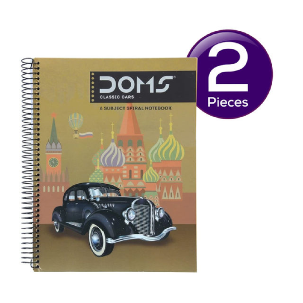 Doms 6 Subject Spiral Note Books (Classic Cars Series) 70 Gsm Paper-300 Pages 1 pc X 2 Combo- MXP1047