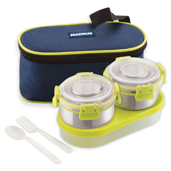 Magnus Avanza 3 Steel Leakproof Lunch Box for School with Klip Lock Lid & Insulated Tiffin Bag- BCS1001