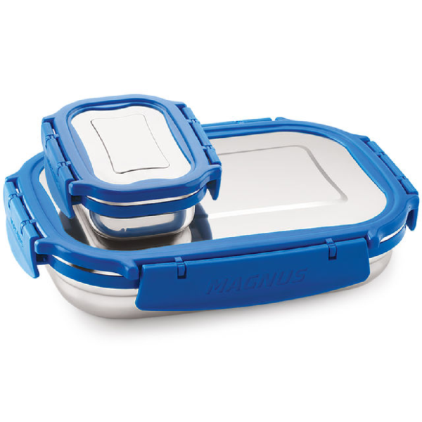 Magnus Bolt Dlx Stainless Steel Lunch Box with Lid for School (800ml + 150ml)- BCS1003