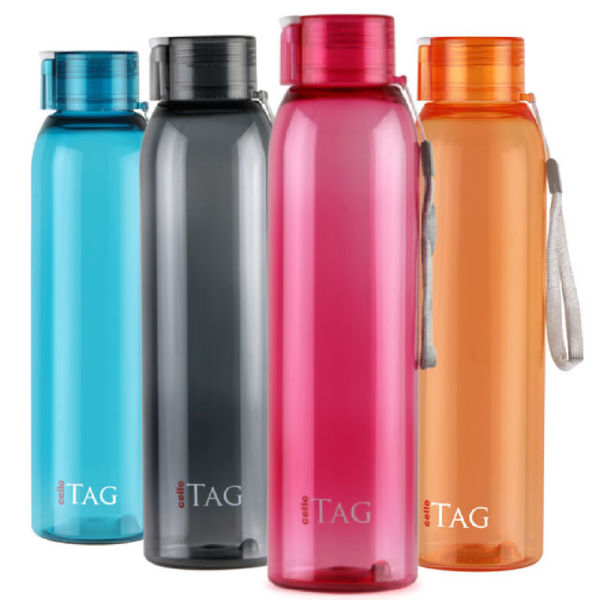 Cello My Tag Pet Water Bottle | 100% food grade | Leak proof and Break proof | 1000 ml - Assorted- BCS1012