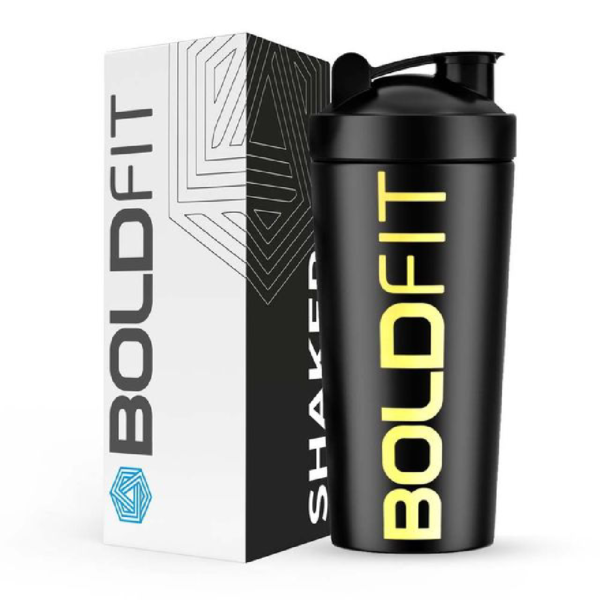 Boldfit Steel Gym Shaker Bottle For Protein Leakproof BPA Free 700 ml - Black- BCS1021